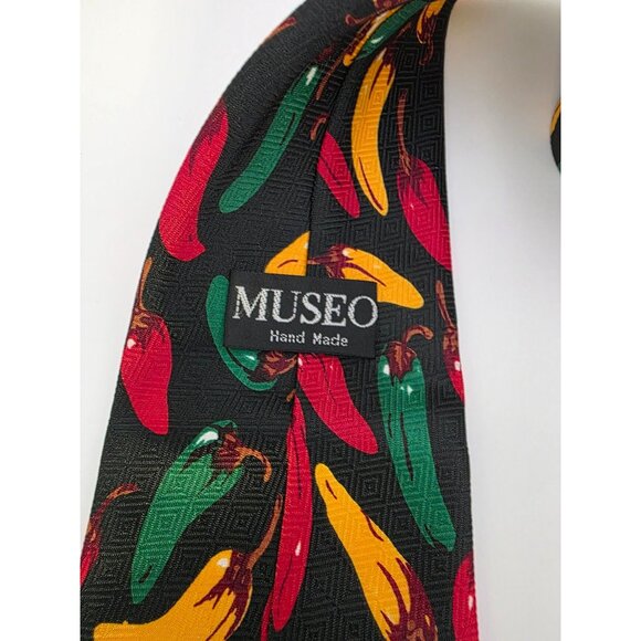 Mens Museo Handmade Chili‎ Pepper Tie Black Multicolor Polyester Made In Korea - Picture 6 of 8